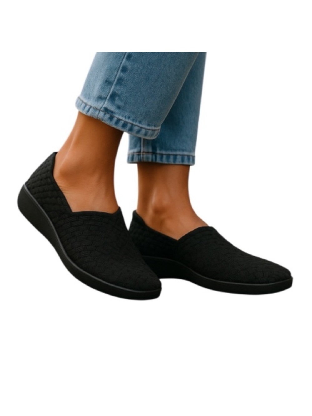STEVEN by Steve Madden Y2K Platform Woven Wedge Shoes Black Chunky Textile 8